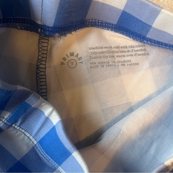 Primary brand capri length leggings, blue white gingham. Girls size 7 - Picture 2 of 2